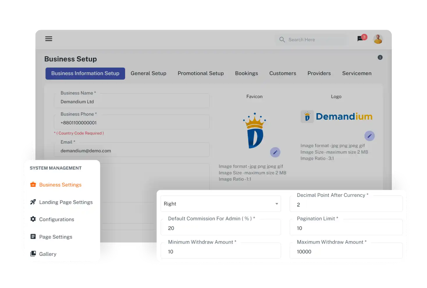 Admin Panel Company Information Option