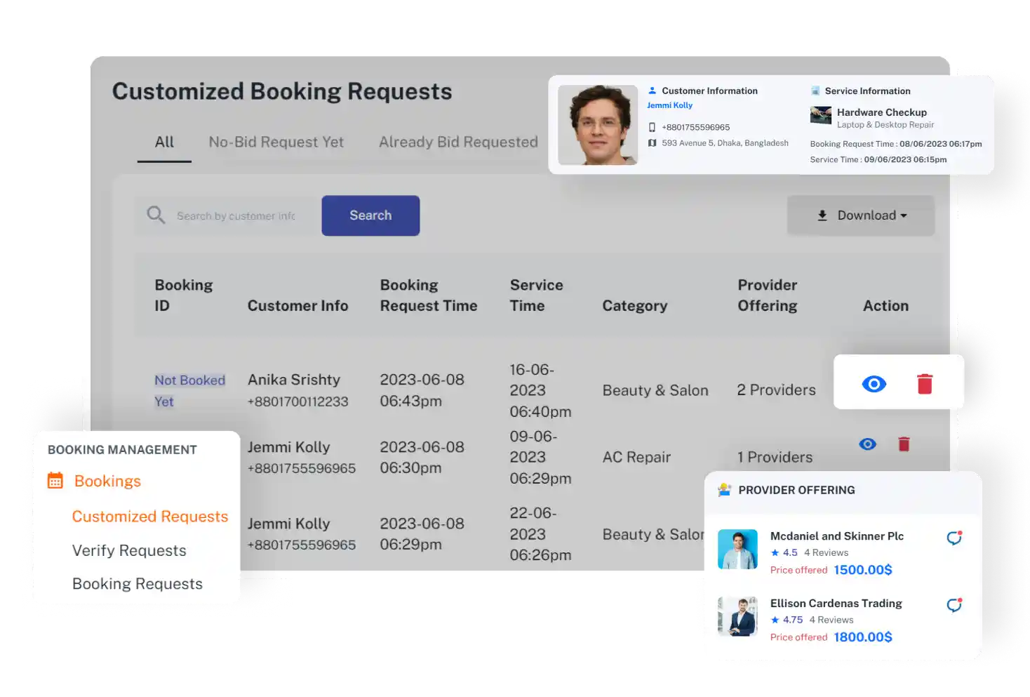 Admin Panel Customized Requests Feature