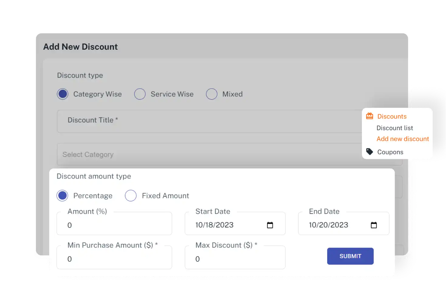 Admin Panel Discounts and Coupons Feature