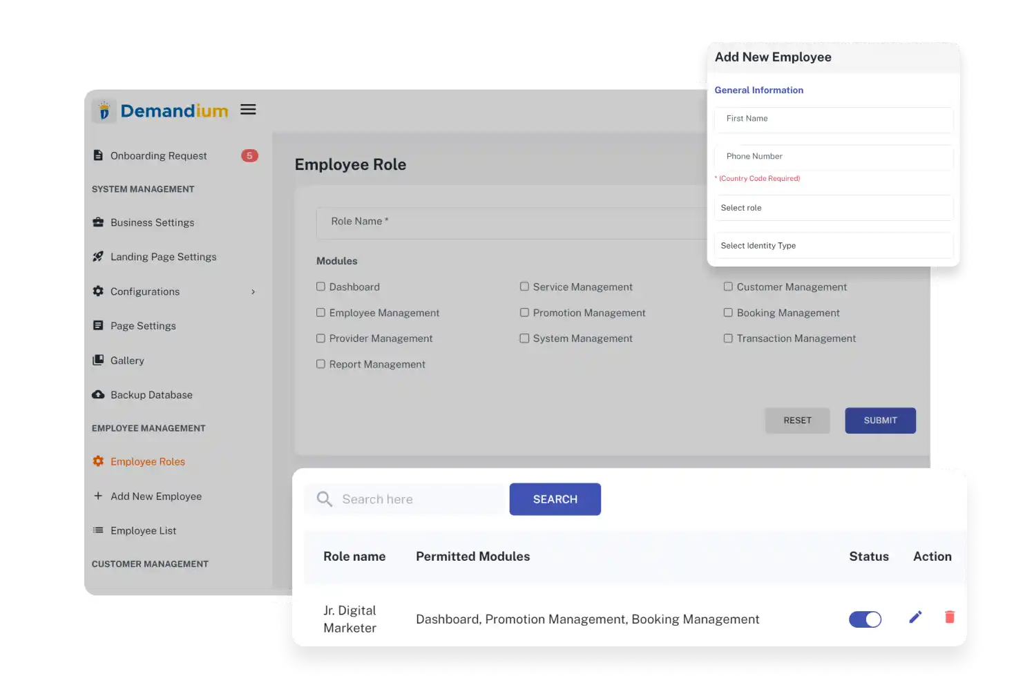 Admin Panel Employee Management Feature