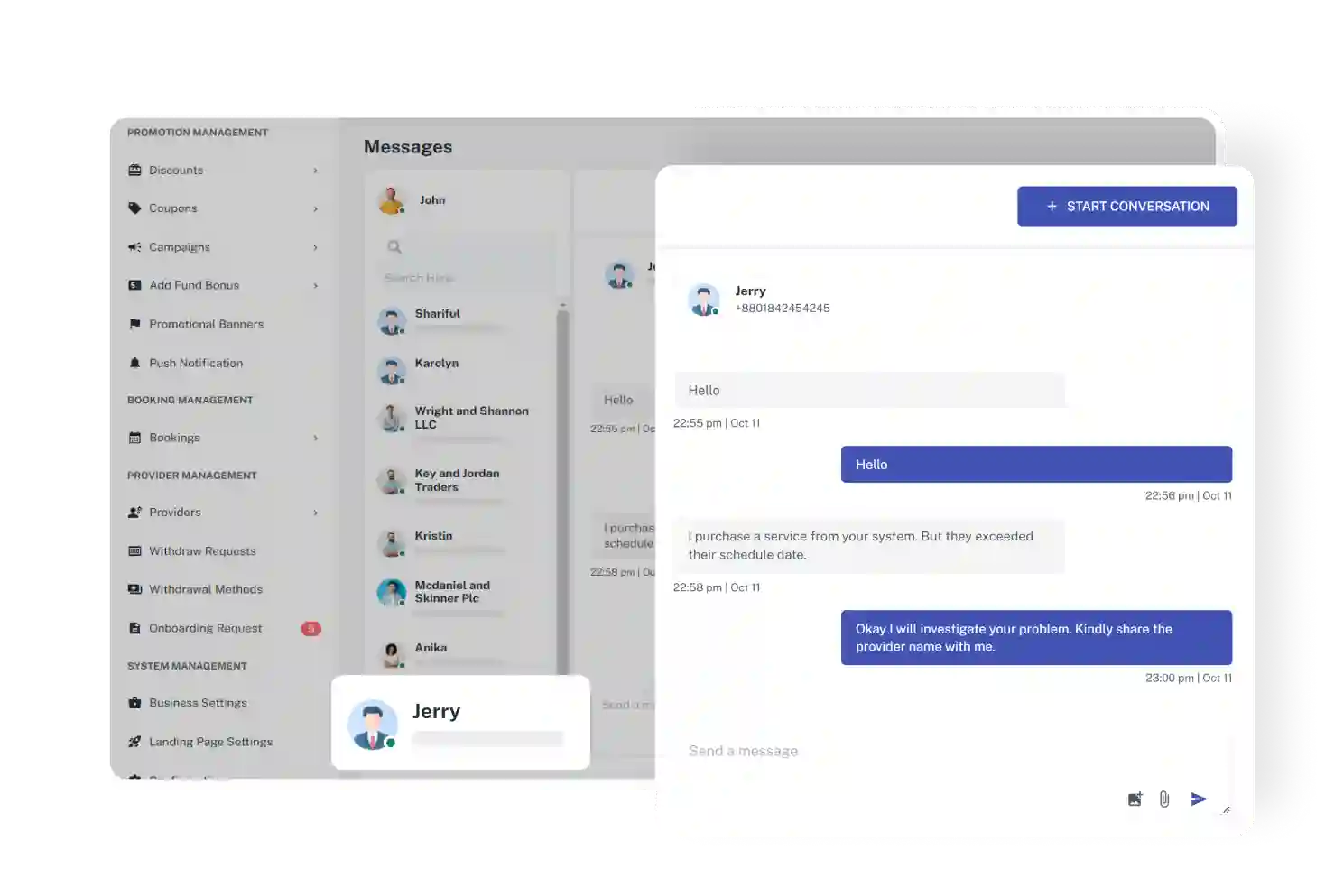 Admin Panel Help and Support Feature