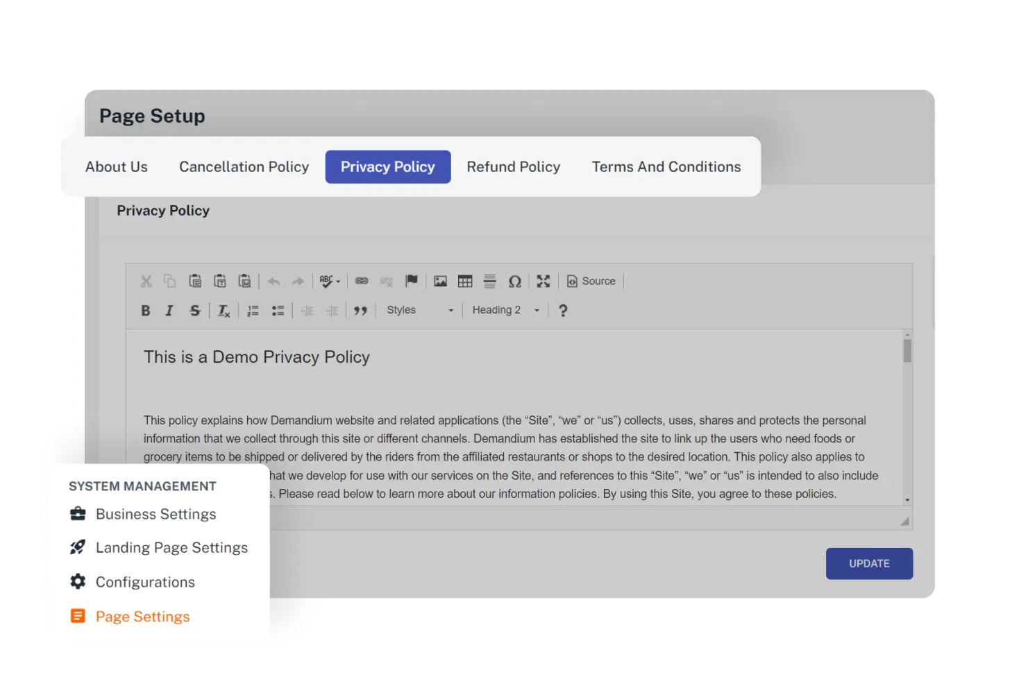 Admin Panel Legal Pages Feature