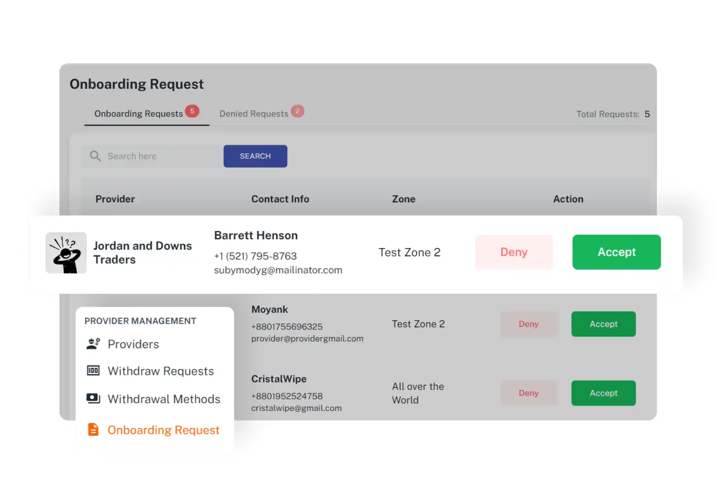 Admin Panel Provider Onboarding Feature