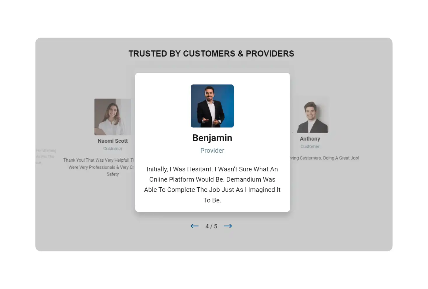 Business Website Testimonials Feature