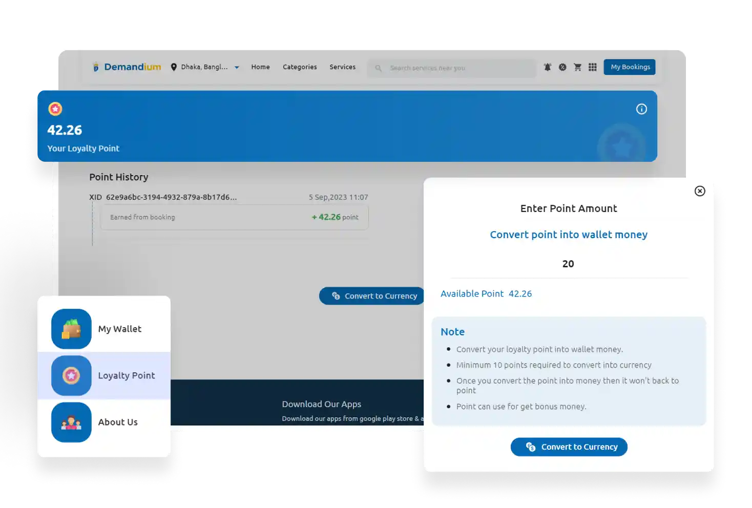 Flutter Web App Convert Loyalty Point to Currency Feature