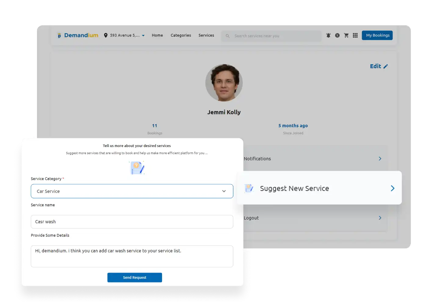 Flutter Web App New Service Request Feature