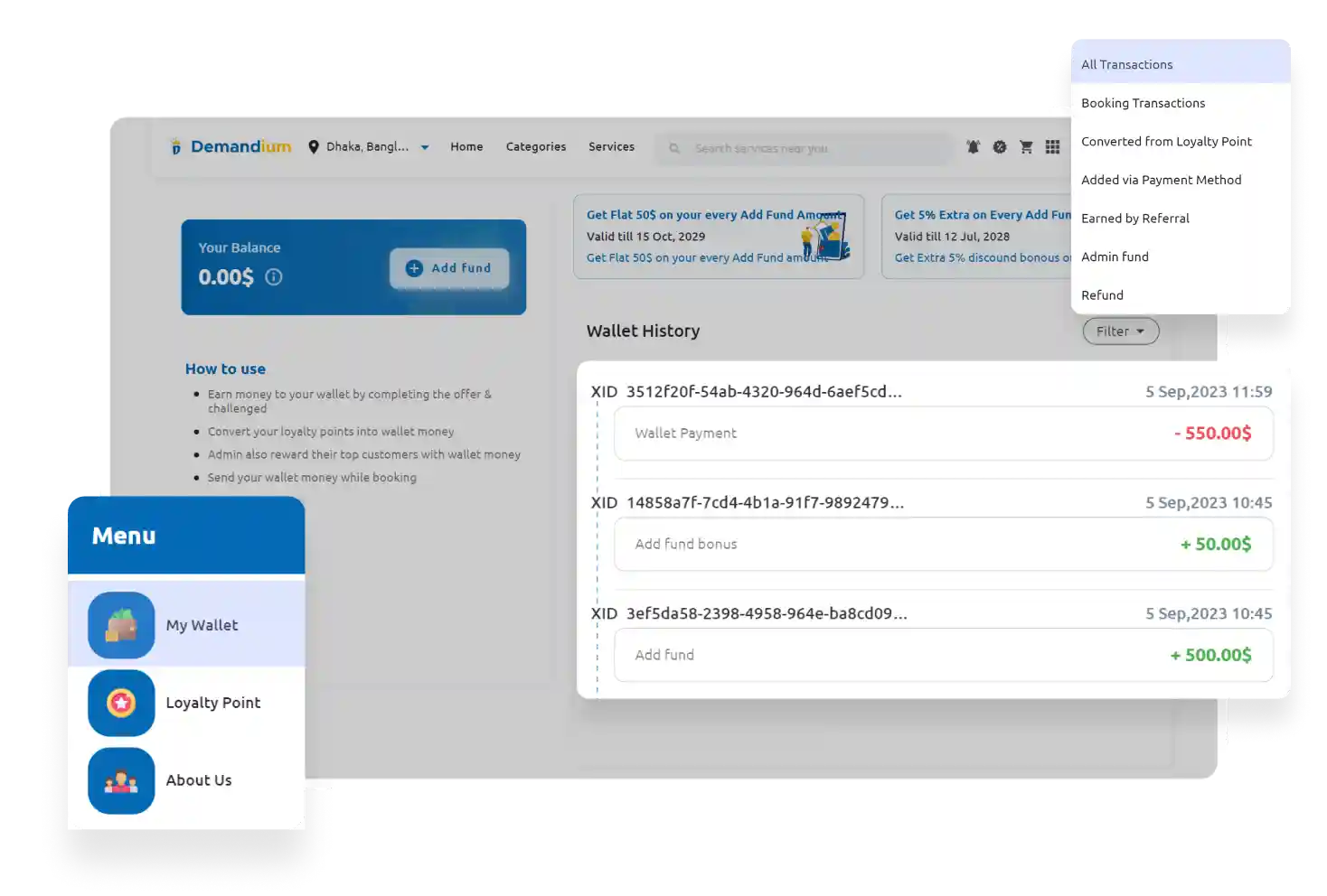 Flutter Web App Wallet History Feature