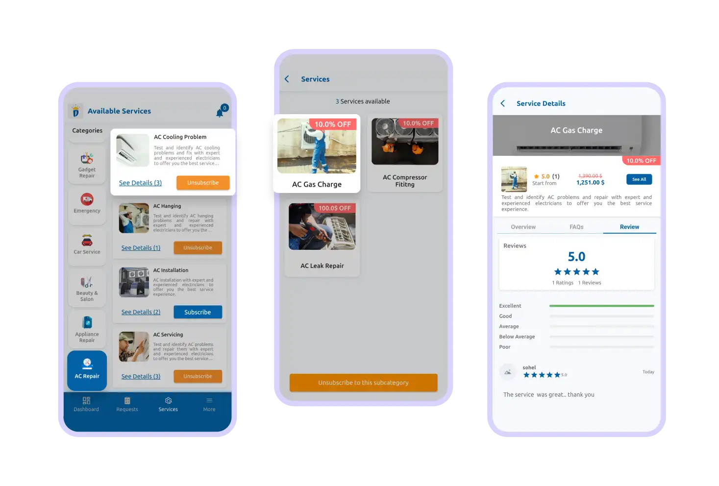 Provider App Available Services Feature