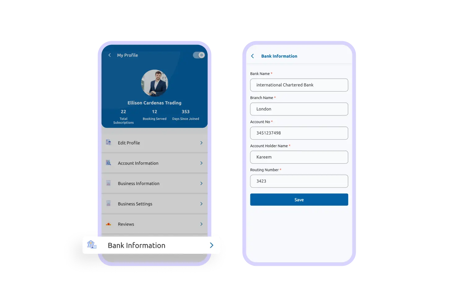 Provider App Bank Information Feature