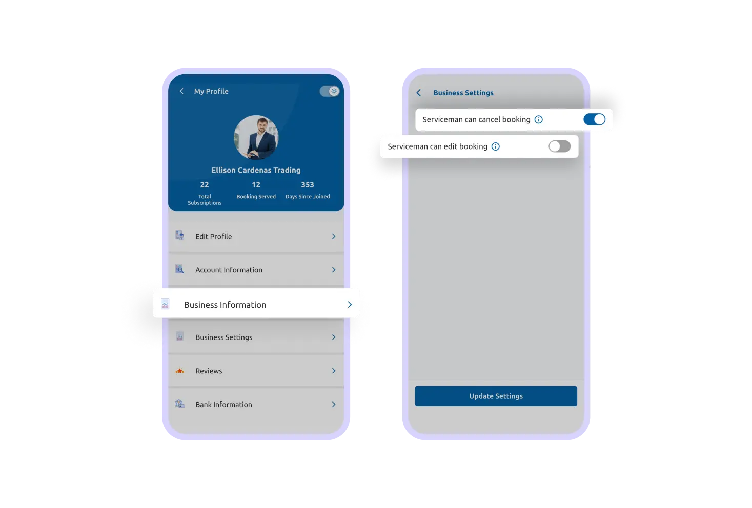 Provider App Business Settings Feature