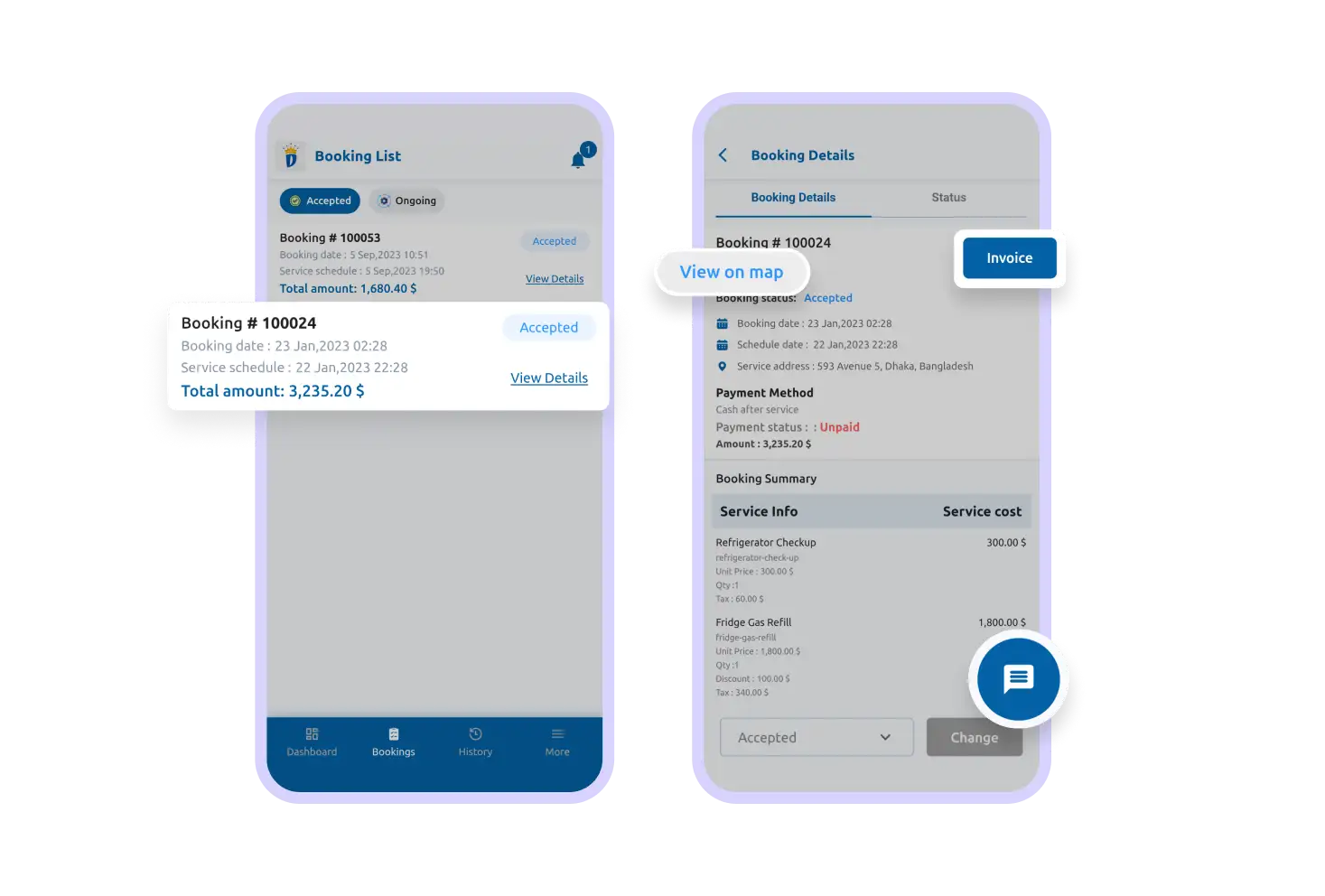 Serviceman App Booking Details Feature