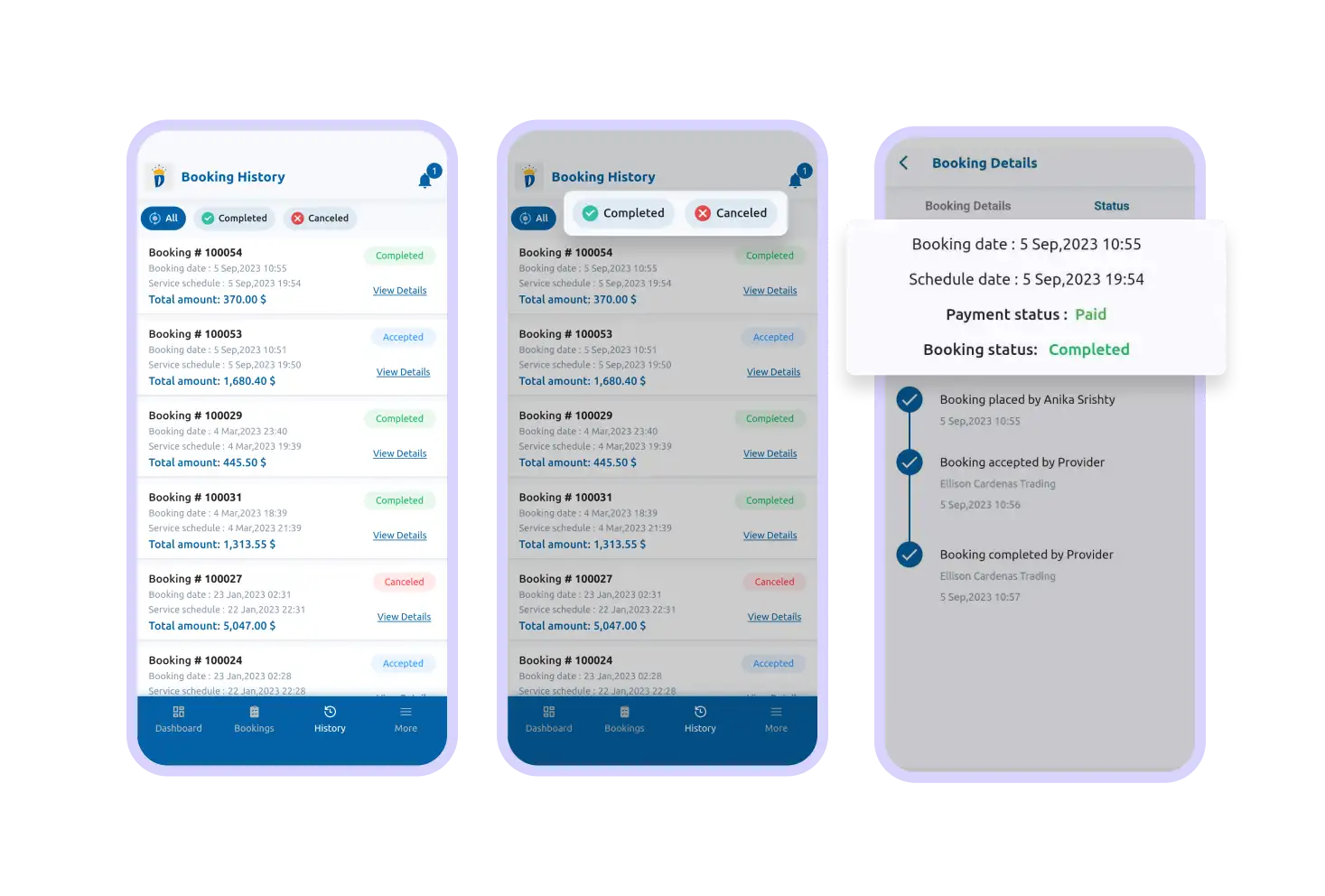 Serviceman App Booking History Feature