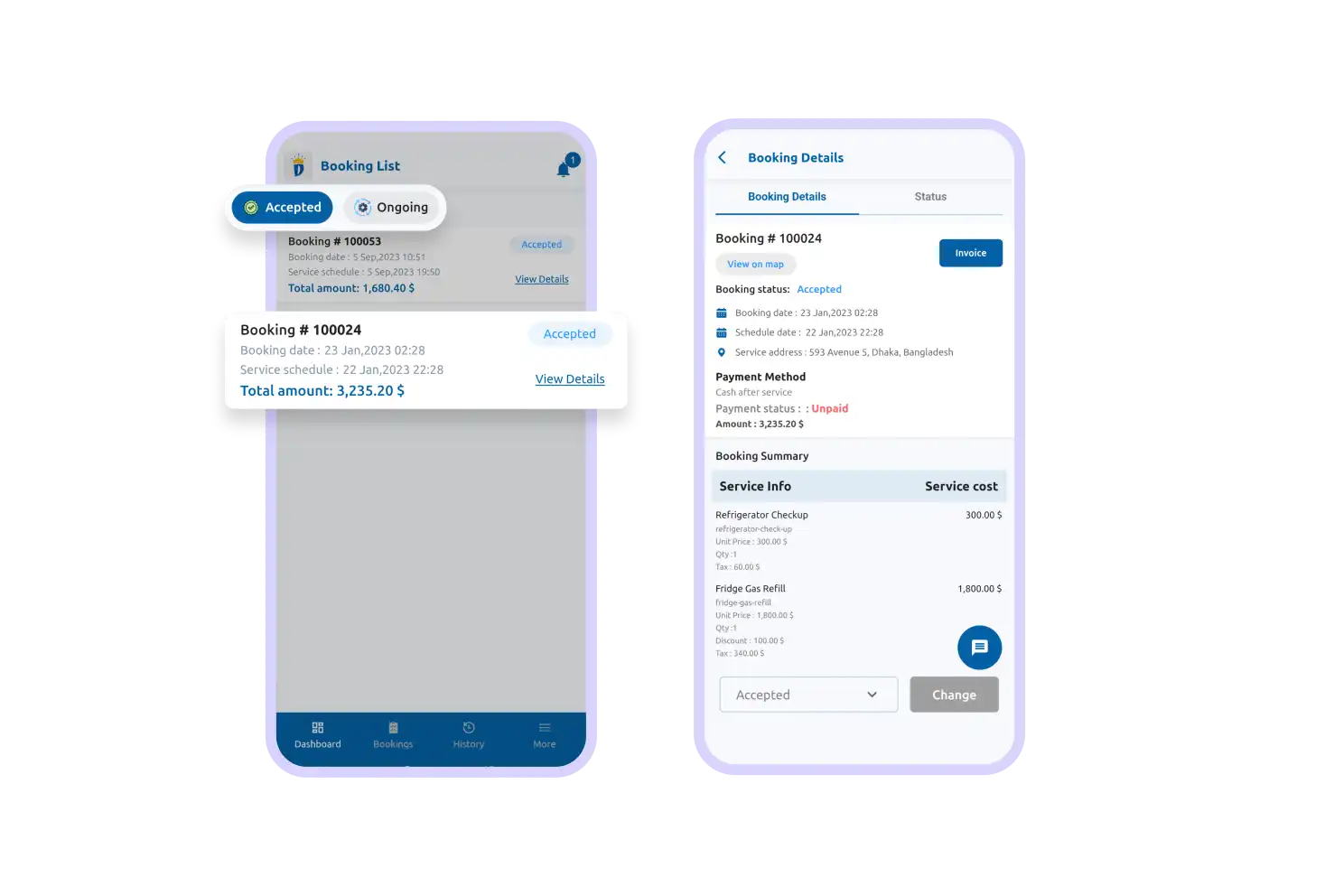 Serviceman App Booking List Feature