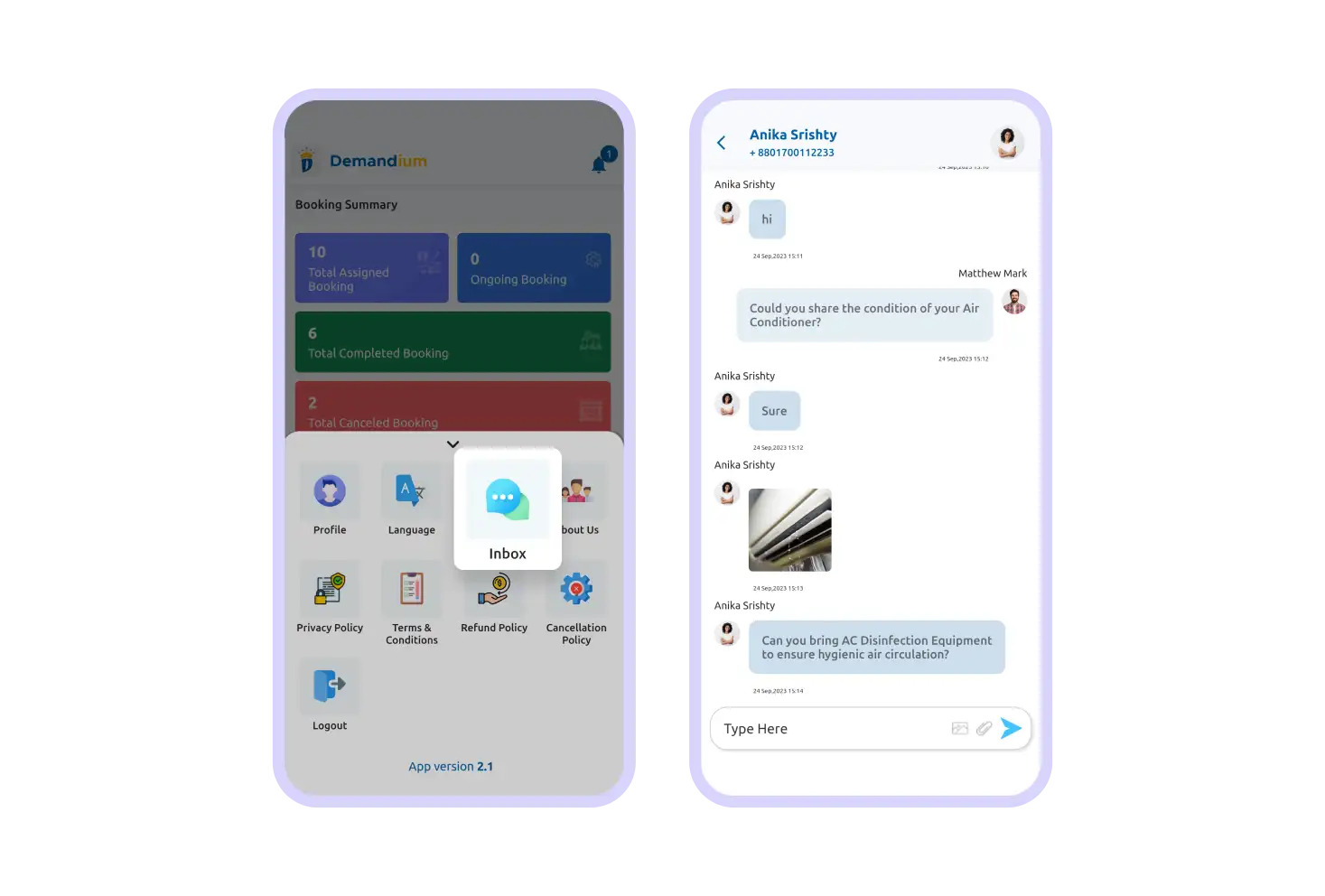 Serviceman App Live Chat Feature