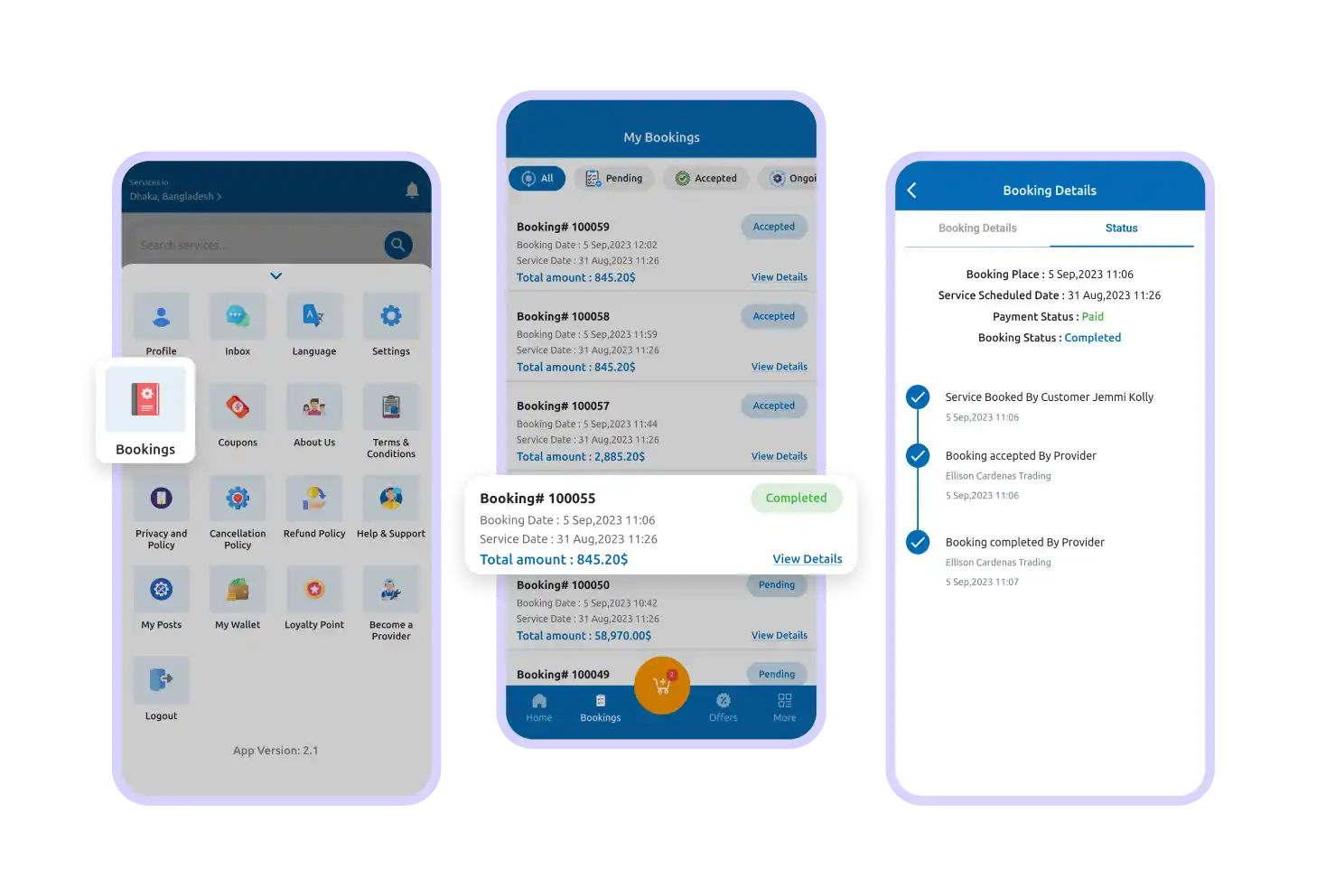 User App Booking Status Feature