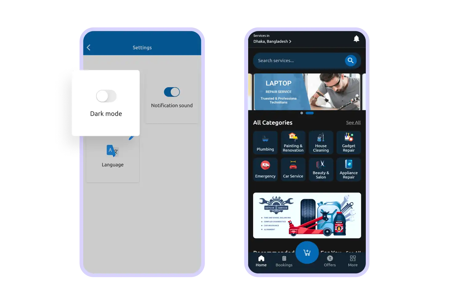 User App Light and Dark Mode Feature