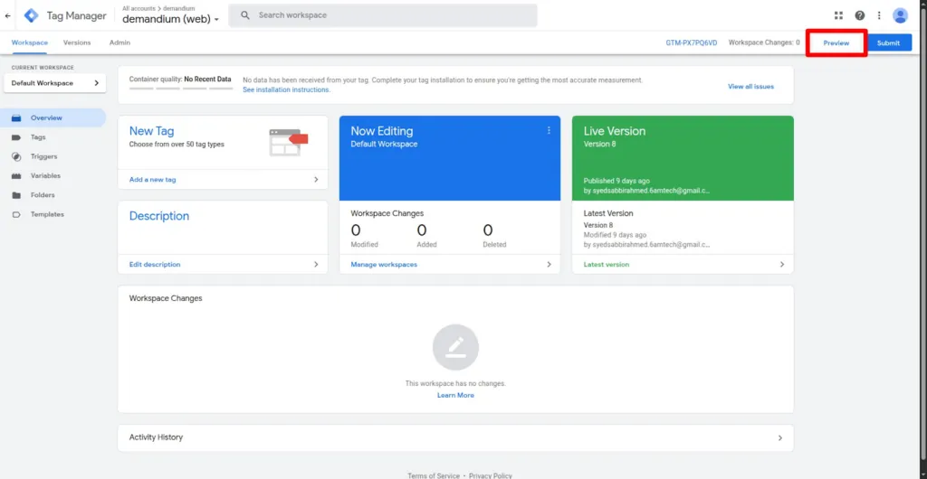 GTM Start Preview Mode