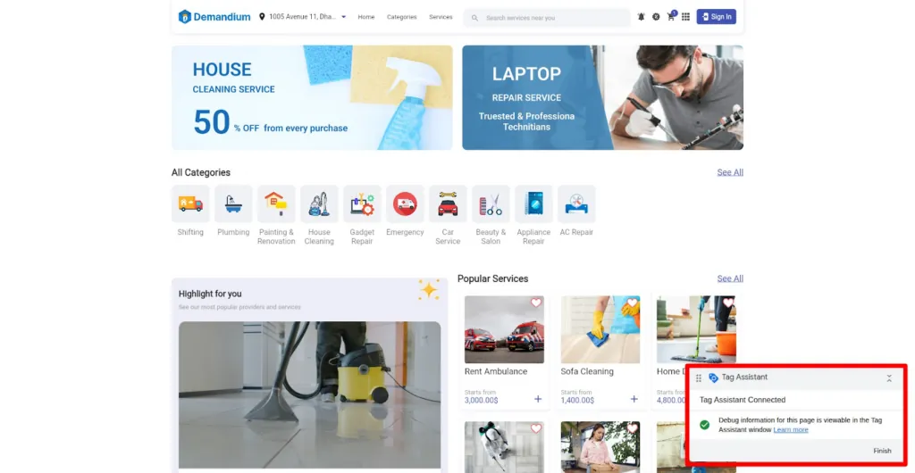 GTM Tag Assistant Connected Screenshot